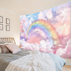 HVEST Rainbow Cloud Tapestry Wall Hanging, Rainbow and Pink Cloud with Glow Sunshine in Pastel Sky Tapestry, Aesthetic Nature Landscape Tapestry for Living Room Bedroom Aesthetic Decor, 36L x 48W Inches