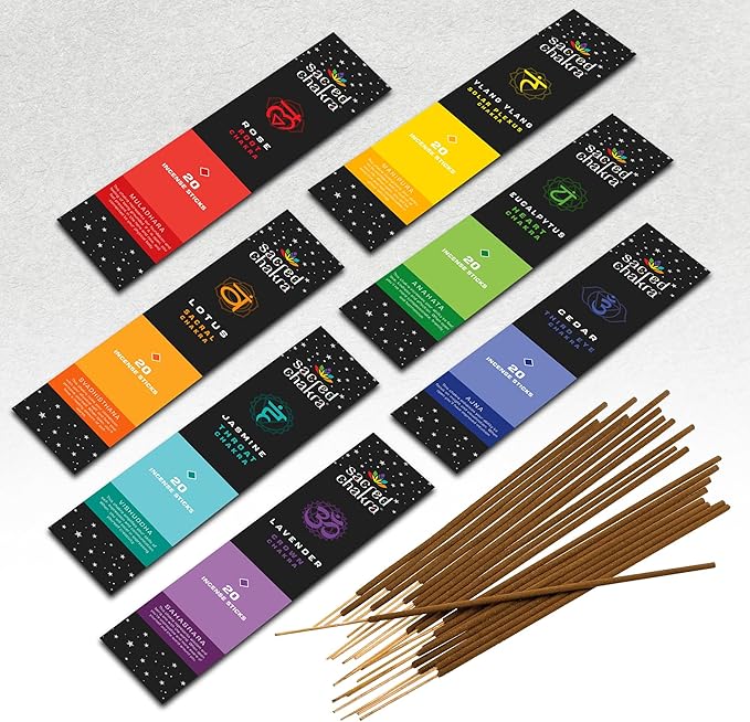 Mecka Sacred Chakra Incense Sticks Gift Set | 140 Insence-Sticks for Yoga, Aromatherapy and Relaxation | 7 Unique Aligning Scents for Meditation and Good Vibes | Premium Slow Burn Natural Insenses