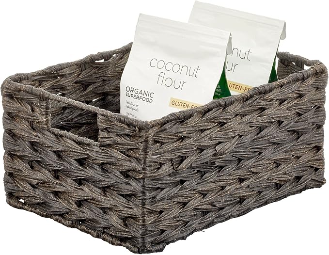 mDesign Woven Farmhouse Kitchen Pantry Food Storage Organizer Basket Bin Box, Container Organization for Cabinets, Cupboards, Shelves, Counter - Store Potatoes, Onions, Fruit, 3 Pack, Espresso Brown