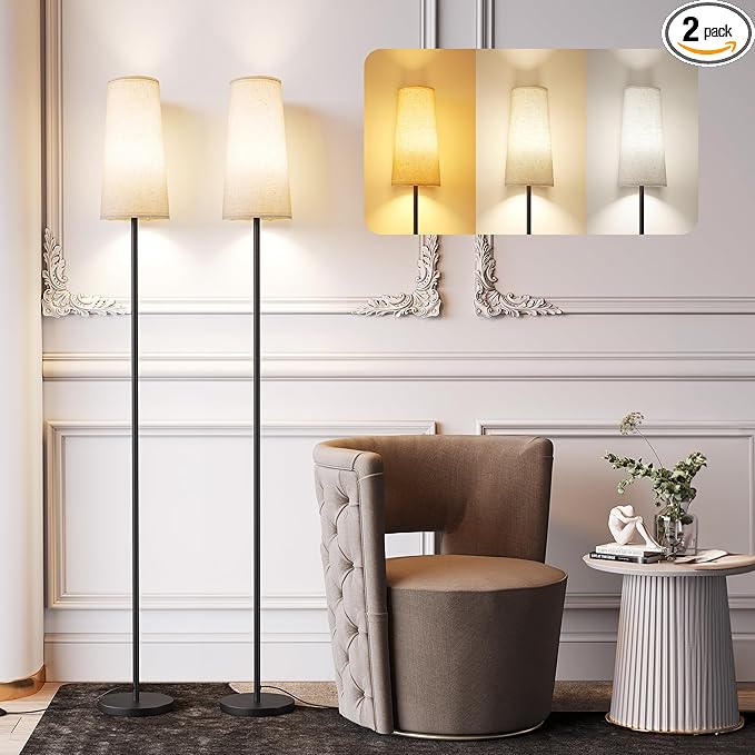 SUNMORY Floor Lamps for Living Room/Bedroom/Office, Standing Lamp with LED Bulb, 3 Color Temperature Tall Lamp, Suitable for Modern/Boho/Farmhouse and Other Home Decor Styles, Black - 2 Pack