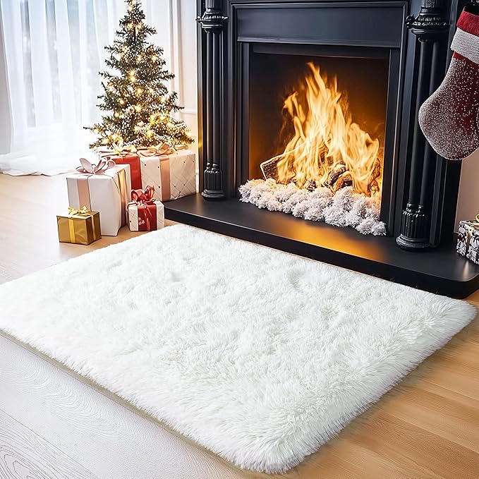 Small Rugs for Bedroom, 2x3 Fluffy Rug, Non-Slip Shag Soft Area Rug, Fuzzy Carpet for Kids Girls Boys, Modern Home Decor Aesthetic, Cream White