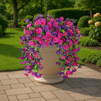 Artificial Hanging Flowers – 4 Pack UV Resistant Fake Morning Glory Vine Faux Plants for Porch, Patio, Balcony, Garden, Indoor & Outdoor Decor (Purple & Hot Pink)