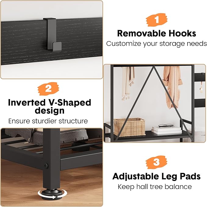 IDEALHOUSE Parent-Child Coat Rack Shoe Bench Hall Tree with Bench and Shoe Storage Industrial Coat Tree Entryway Large Organizer with Shoe Rack, Storage Cubbies, Hooks, and Top Shelf