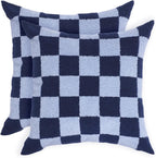 Alysheer Checkered Embroidered Decorative Throw Pillow Covers 18"x 18" Set of 2, Classic Chic Navy Blue Plaid Tufted Patterned Cotton Canvas Cushion Case for Sofa Couch Bed Living Room