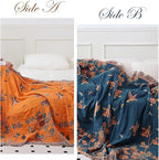 Snycler Boho Throw Blanket for Bed, 100% Organic Cotton Muslin Soft Throw-Floral Bird Farmhouse Rustic Spring Summer Fall Decor Blanket for Couch Sofa Quilt and Gift, 80" x 90" Orange