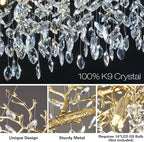 Modern Crystal Chandeliers for Dining Room Over Table, 40" Round Gold Tree Branche Chandelier, Large Crystal Chandelier for Living Room,High Ceiling,Foyer,Entryway,Kitchen Island,Staircase