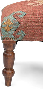 Handmade Jute Soft Ottomans Square Shape Stool for Sitting and Foot Rest with Wooden Legs, Entryway Modern Stool for Living Room, Bedroom, Hall (Red, L 15.74 x W 15.74 x H 14 inch)