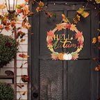 COLOR VALLEY ART Hello Autumn Wreath Sign, Fall Maple Leaf Wall Decor with Pumpkins, Rustic Wooden Thanksgiving Decoration, 11.4L''x11.4W'' (Maple Leaf Wreaths)