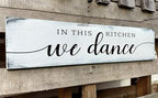 in This Kitchen We Dance Sign, Rustic Farmhouse Wood Wall Hanging Kitchen Plaque Decorations, Kitchen Sign Decor for Dinning Room (Dance) 4x16 Inch