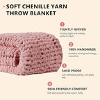 L'AGRATY Chunky Knit Blanket Throw - Soft Chunky Throw Blanket 60x80: 100% Hand Kintted Chenile Crochet Throw Blanket for Couch - Large Cable Knit Chunky Blanket for Home Decor(Rose Pink)