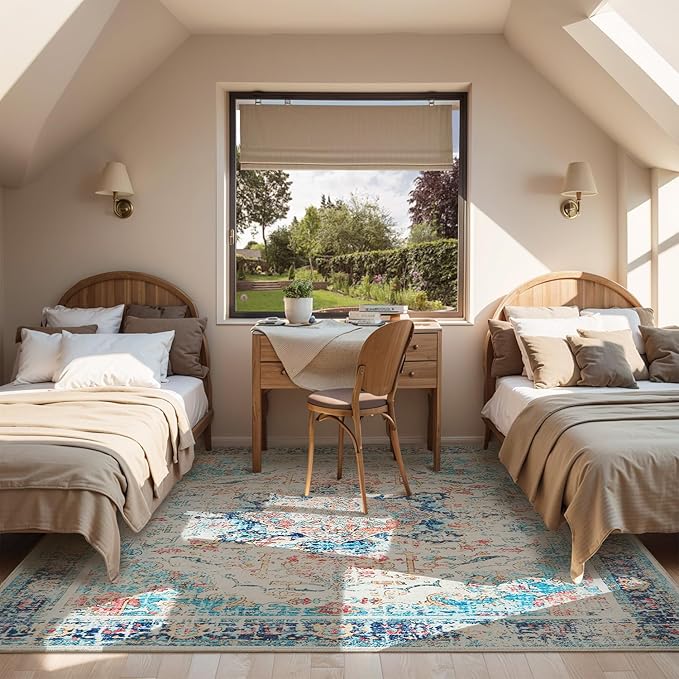 Topllen Washable Area Rug - 5'x7' Boho Living Room Rug, Non-Slip Soft Rugs Indoor for Bedroom Dining Room Office, Vintage Throw Large Carpet Stain Resistance (Multi, 5x7ft)