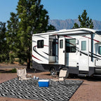 OLANLY Outdoor Rug 9x12 ft Waterproof, Outdoor Plastic Straw Rug with Geometric Pattern Clearance, Reversible RV Mat for Patio, Camping, Balcony, Deck, Backyard, Black & White