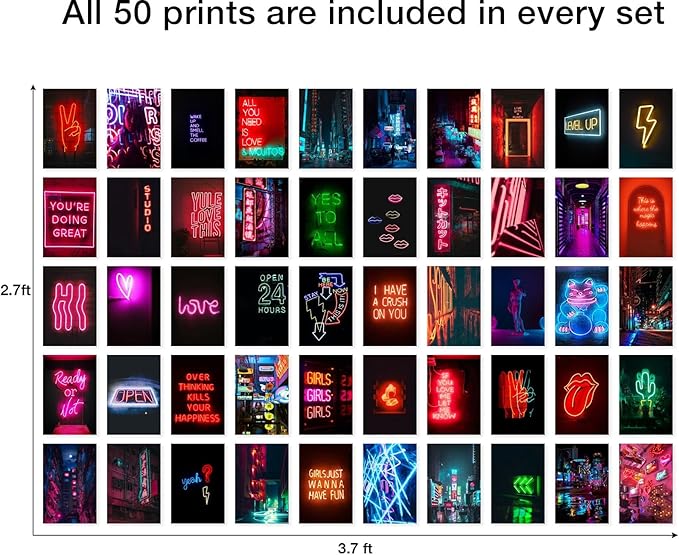 Y2K BOO Blue Neon Wall Collage Kit - 50 Vibrant Photos for Dreamy Spaces, Perfect Room Decor, Trendy Aesthetic Photos 4x6, Magical Wall Art