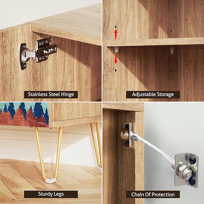 SIGNWIN Sideboard Buffet Cabinet, Kitchen Storage Cabinet with 2 Doors, Vibrant Granite Sunny Mountain, Cupboard Console Table for Dining Room - 35" L x 18" W x 29" H