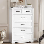 Dresser for Bedroom with 6 Drawers, 46" Tall Wood Chest of Drawers with Deep Drawers & Mental Handle, Modern Dresser TV Stand, Wooden Closet Storage Organizer for Living Room, Hallway, Entryway, White