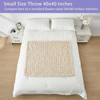 Bigacogo Chunky Knit Throw Blanket for Couch, 40x40 inches, 100% Hand Knitted with Thick Jumbo Chenille Yarn, Cozy Soft Large Rope Knot Cable Crochet Blankets for Sofa Bed Living Room, Beige