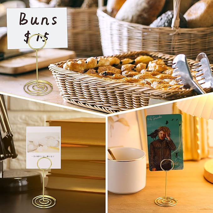 TecUnite 48 Pieces 3.35 Inch Table Number Holder Place Card Photo Holder Picture Name Menu Clips Memo Cards Stand for Wedding Reception Anniversary Birthday Party Centerpieces (Gold)