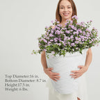 Worth Garden 2-Pack 16" Large Round Planter - Weave Pattern Lightweight Plastic Plant Pot 16" x 17.5" for Indoor Outdoor Use - Decorative Containers for Front Porch Home Yard Deck Patio - White