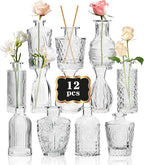 RUCKAE Small Clear Bud Vases Bulk 12 Pack Mini Flower Glass Vases for Centerpiece Table Wedding Decorations Home Decor Party(Transparent)