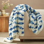 Amélie Home Chunky Knit Throw Blanket for Couch, Soft Chenille Crochet Blanket for Sofa, 50"x60", Space-Dyed Blue Striped