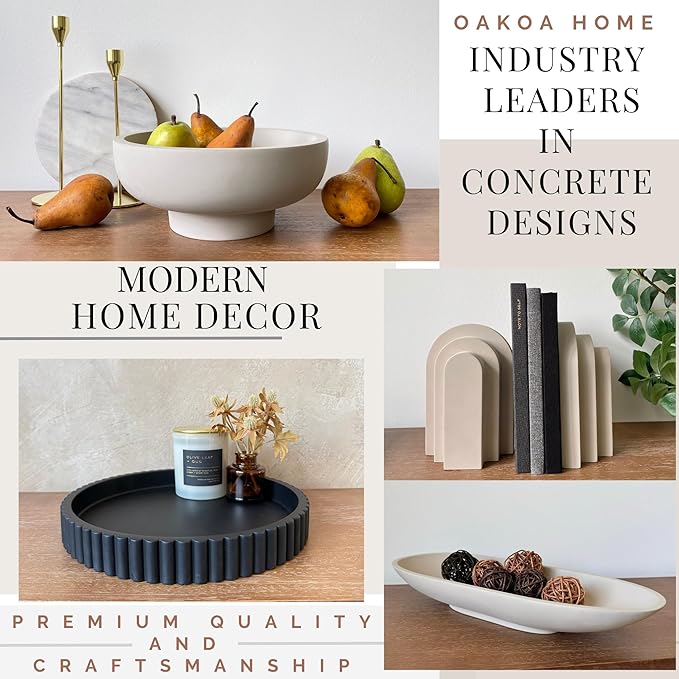 OAKOA Concrete Black Tray for Coffee Table - Round Black Decorative Tray for Table Decor - Bandejas Decorativas para La Sala - Coffee Table Centerpiece