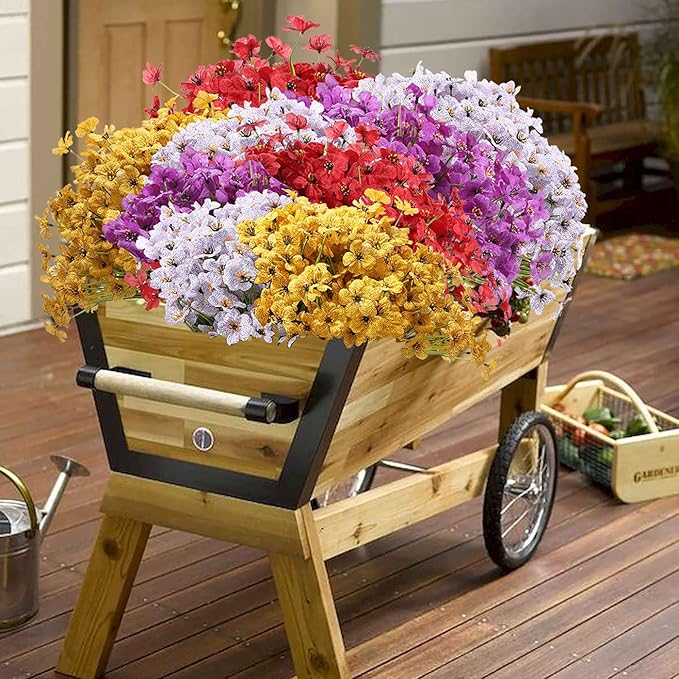 20 Bundles Artificial Flowers for Outdoors, UV Resistant Fake Flowers with Plastic Plants, Faux Silk Flowers for Planter outdoors, Fake realistic flowers For Window Box Front Porch Patio Decor-Red