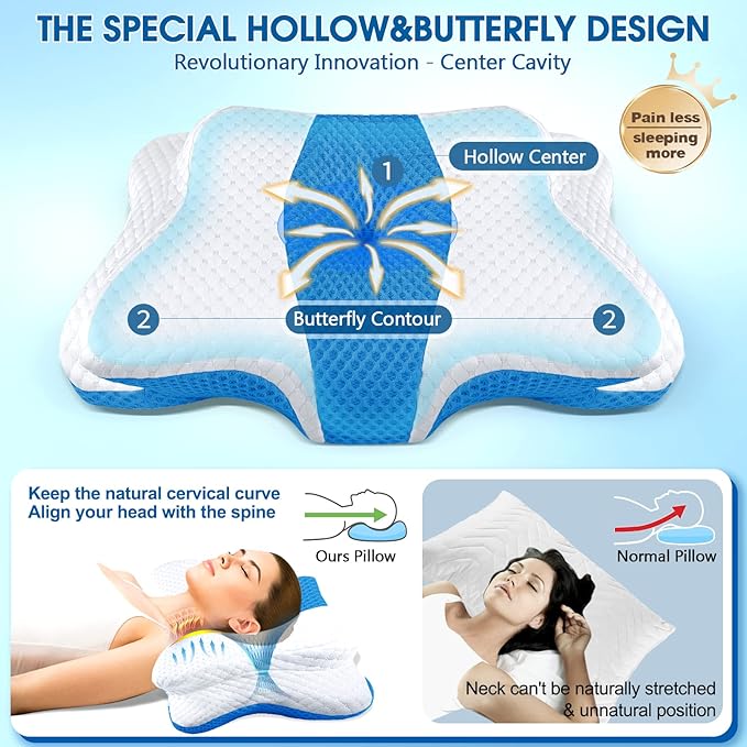 5X Pain Relief Cervical Pillow for Neck and Shoulder Support,Hollow Design Cervical Memory Foam Pillows, Orthopedic Ergonomic Neck Pillow,Contour Bed Pillow for Side,Back,Stomach Sleeper…