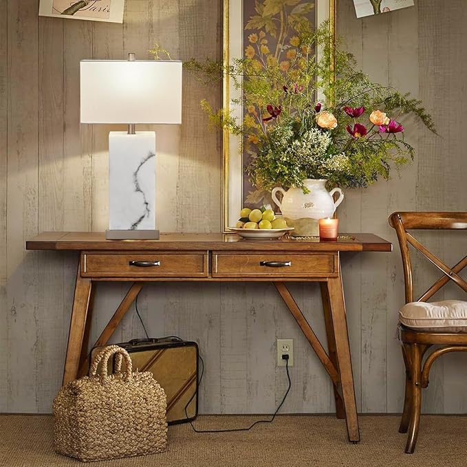 24" Silver Touch Table Lamp Set of 2 with USB Ports, 3-Way Dimmable Bedside Nightstand Lamps for Bedroom Living Room End Tables, Night Stand Light Side Lamp Faux Silk Shade, Bulbs Included