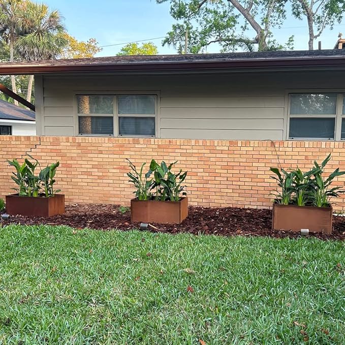 Corten Steel Planter Box Metal Outdoor Large Rectangular Rustic Durable Antique Detached for Commercial Residential Patio Deck and Backyard 24" x 12" x 12"