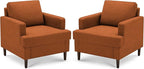 Mid-Century Accent Chair,Modern Linen Fabric Armchair for Living Room,Comfy Upholstered Reading Accent Chairs for Bedroom,Single Sofa Chair with Wood Legs (Orange, 2 Pack)
