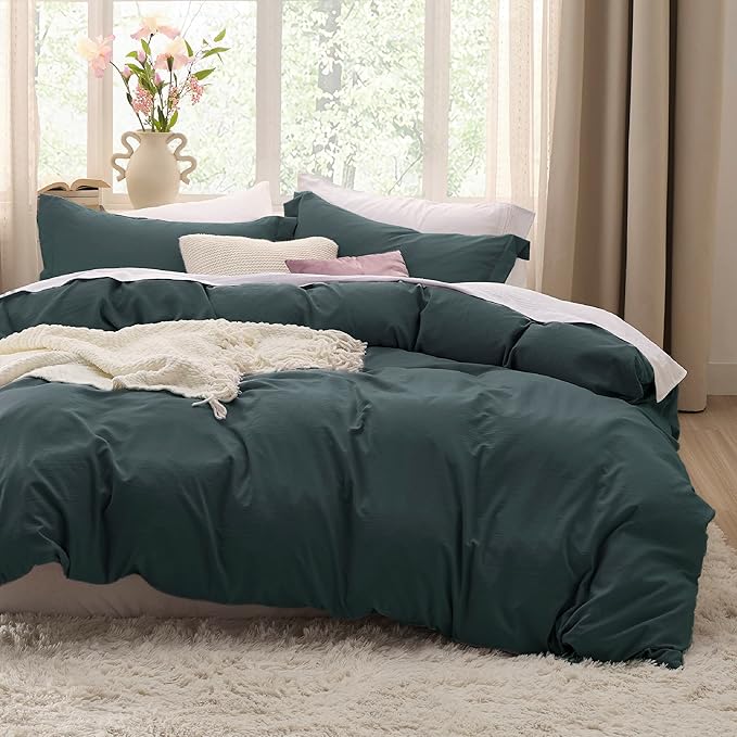 Bedsure Forest Green Duvet Cover Twin/Twin XL Size - 2 Pieces Prewashed Cotton-Like Extra Soft Bedding Set, Includes 1 Twin Duvet Cover 68x90 Inches with Zipper Closure & 1 Pillow Sham, No Comforter