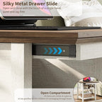 Rresyet Sliding Side Table Set of 2 with Charging Station & 2-Tier Storage,Farmhouse End Table, Wooden Nightstand for Bedroom & Living Room,White