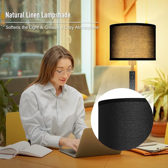 Floor Lamps for Living Room, Stepless Dimmable Floor Lamp with Remote, 2700K-6500K Colors Temperature & Brightness Adjustable,10W/1200LM Black LED Floor Lamp,Modern Standing Lamp for Bedroom/Office