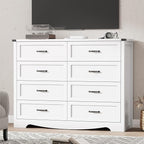 Dresser for Bedroom with 8 Drawers, 48" Wide Wood Chest of Drawers with Deep Drawers & Mental Handle, Modern Dresser TV Stand, Wooden Closet Storage Organizer for Living Room, Hallway, Entryway, White
