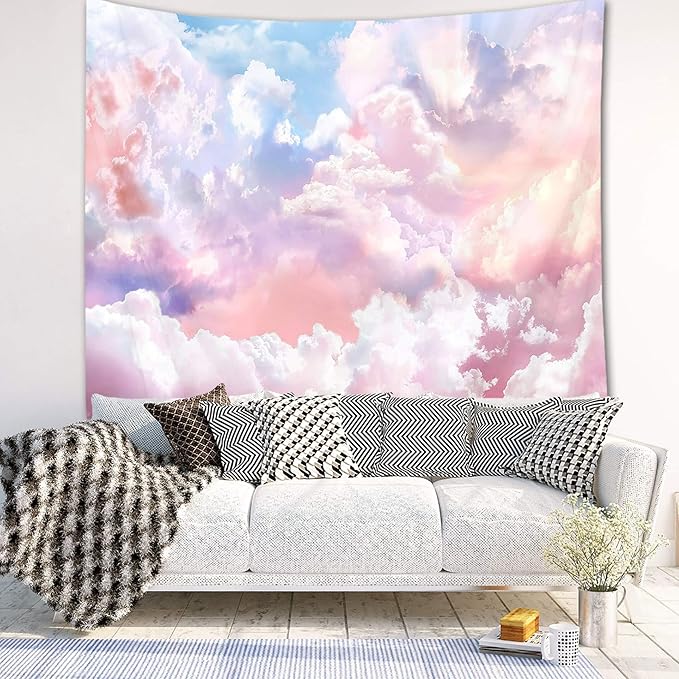 HVEST Pink Cloud Tapestry Colorful Abstract Clouds Natural Landscape Tapestries Wall Hanging for Bedroom Living Room Teen Dorm Indie Decor Poster Blanket,80x60 Inches