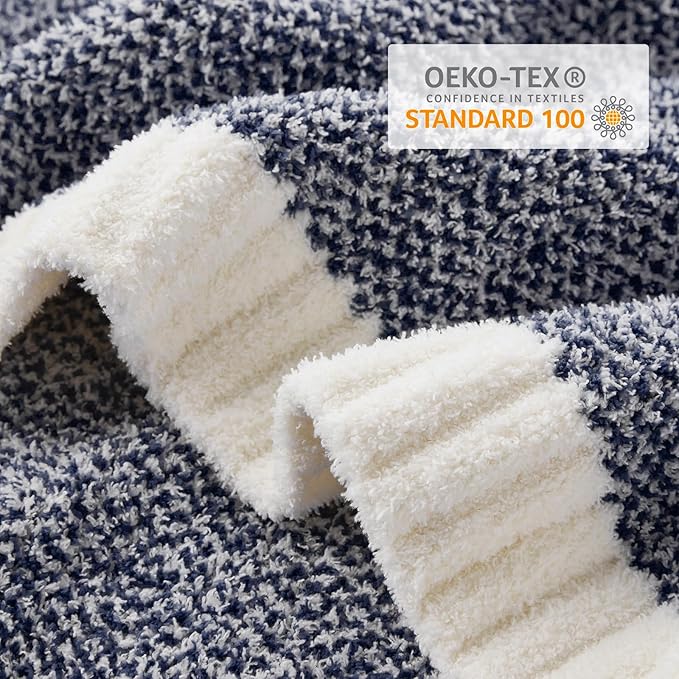 Snuggle Sac Heather Navy Twin Size Blankets, Super Soft Microfiber, Warm Cozy Knit Fuzzy Plush Blankets for Sofa, Bed, Living Room, Navy, 60x80 inches