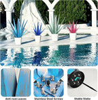 Large Tequila Rustic Sculpture, Rustic Metal Agave Plants for Outdoor Patio Yard, Home Decor Hand Painted Metal Agave Garden Yard Statue, Outdoor Lawn Ornaments (Dark Blue - L (W/Solar Light))