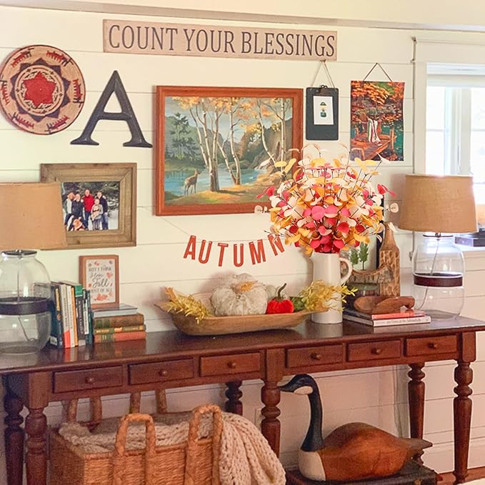 Beferr Fall Eucalyptus Stems Decor, 5Pcs 24" Faux Eucalyptus Branches Artificial Autumn Plants Decorations Fall Floral Arrangements Farmhouse Home Table Centerpiece