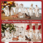 Nativity Set 8.3 Inch 11 PCS Large Christmas Village Nativity Scene Indoor Collectible Bulidings Nativity Sets & Figures Vintage Xmas Holiday Decorations Displays for Room Desktop Decor