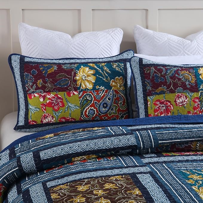 Secgo King Comforter Set for Bed - 100% Cotton Quilts Queen Size, Black Bedspreads (96 * 104 Inch) with 2 Pillow Shams