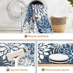 Indoor Outdoor Area Rug Washable Multicolored Patio Rug Tropical Botanical Modern Floral Indoor Outdoor Carpet Blue White Rug Non Slip for Patio, Deck, Backyard, Porch (8x10)