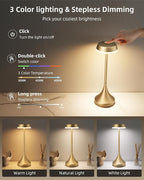 EZVALO Set of 2 Cordless Table Lamps, Rechargeable 6000mAh Battery Operated Lamp,3 Color & RGB Color Changing Stepless Dimming Outdoor Table Lamp for Dinner/Patio/Living Room/Restaurant/Bar