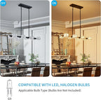 XINGQI Modern Chandeliers for Dining Room Over Table, 8-Light Rectangular Kitchen Island Light Fixture, Linear Farmhouse Metal Glass Black Vintage Hanging Lamp for Living Room Bar