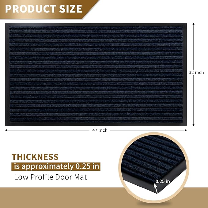Yimobra Front Door Mat Outdoor Indoor Entrance, 100% Waterproof All-Season All Weather Doormat, Welcome Matt Outside Entry, Non Slip, Low Profile, Heavy Duty Patio Porch Floor Mats,47 x 32,Navy Blue