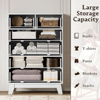 46" Tall Dresser for Bedroom, 6-Drawer Fluted Chest of Drawers, Modern Wood Highboy with Deep Storage, Metal Slides and Handles, Anti-Tip Kit, Vertical Clothes Organizer for Apartment, Nursery