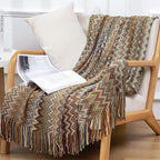 Boho Throw Blanket - Bohemian Fringe Tassels， for Bed Couch Soft ChairBlanket Double Sided (50"x70") (Khaki)