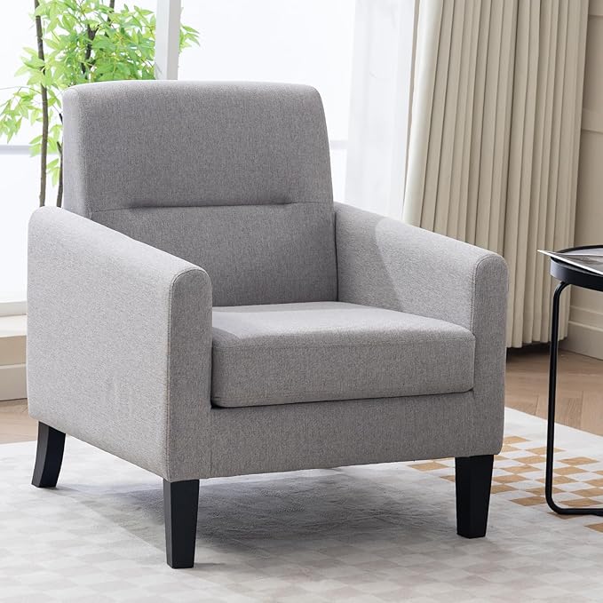 Accent Chair, Mid Century Modern Living Room Chairs Comfy Reading Chair with Upholstered Cushion Relax Armchair for Bedroom Apartment,Office,Light Grey