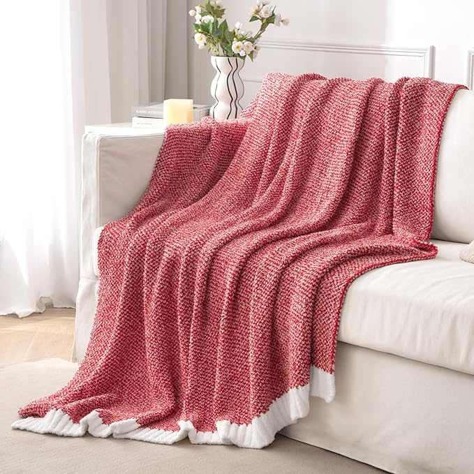 MIULEE Red Super Soft Throw Blanket for Couch, Cozy Fluffy Warm Blankets Lightweight Knit Throw Blankets for Sofa, Bed, Chair, Living Room, Camping, Picnic, 50 x 70 inch
