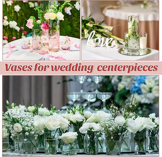 Bud Vases Set of 12 Tall Glass Cylinder Vases Clear Single Flower Glass Vase Bulk for Wildflower Party Centerpieces Wedding Decoration Floating Candle Holder Wedding Decor, 6 Sizes