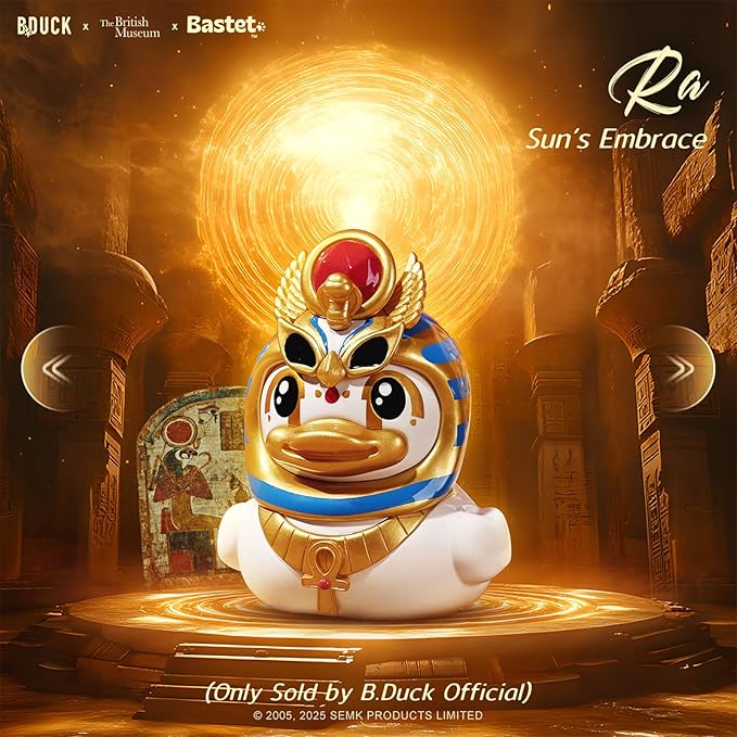 B.Duck x British Museum Blind Box, Egyptian God Collectible Duck Figurines Series,Home Decorations, Holiday Birthday Gifts (B.Duck x Bastet Series, Single Box)